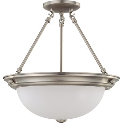 Nuvo Lighting 60/3246  3 Light 15" Semi-Flush with Frosted White Glass in Brushed Nickel Finish
